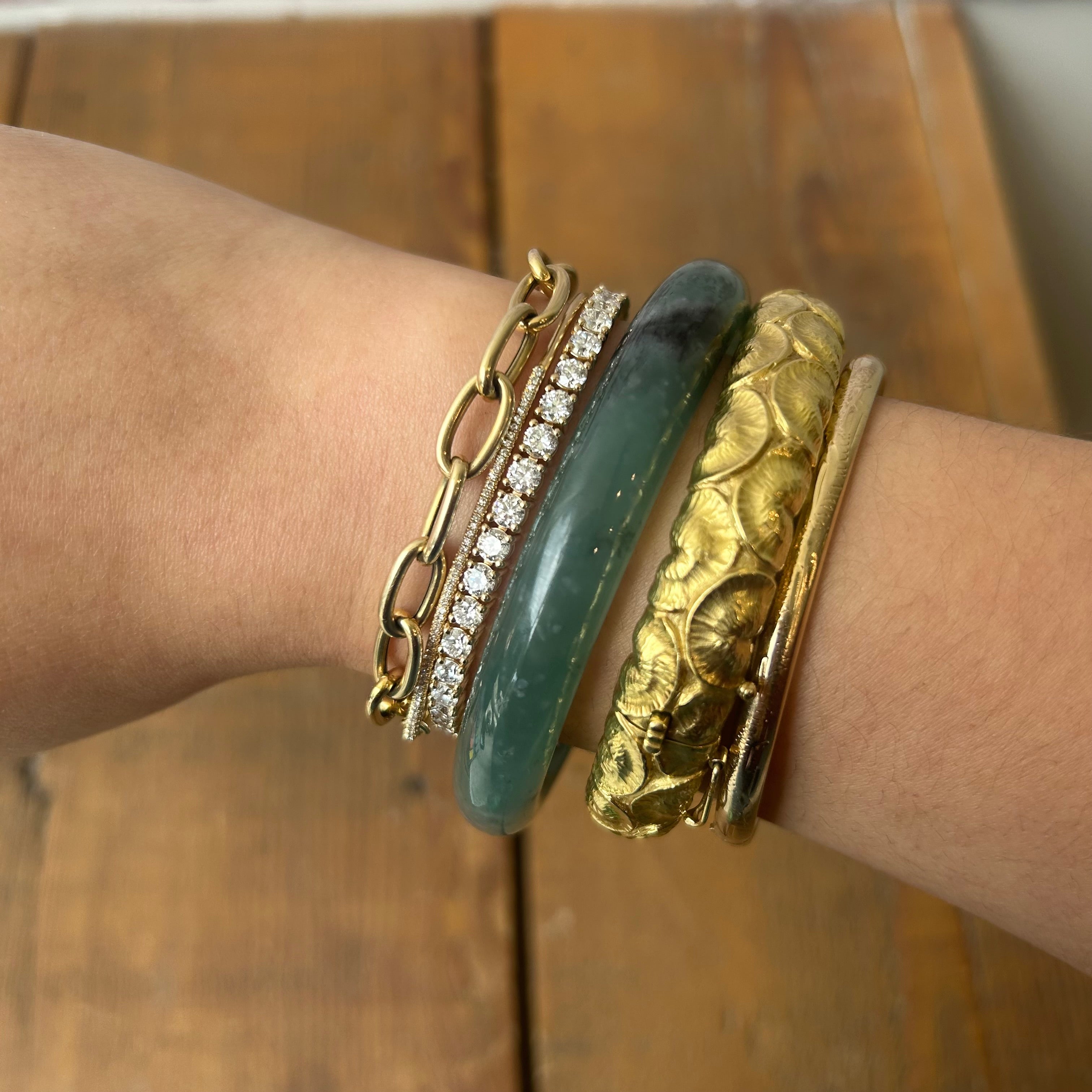 Green Blue Guatemalan Honey Jade Bangle 65mm