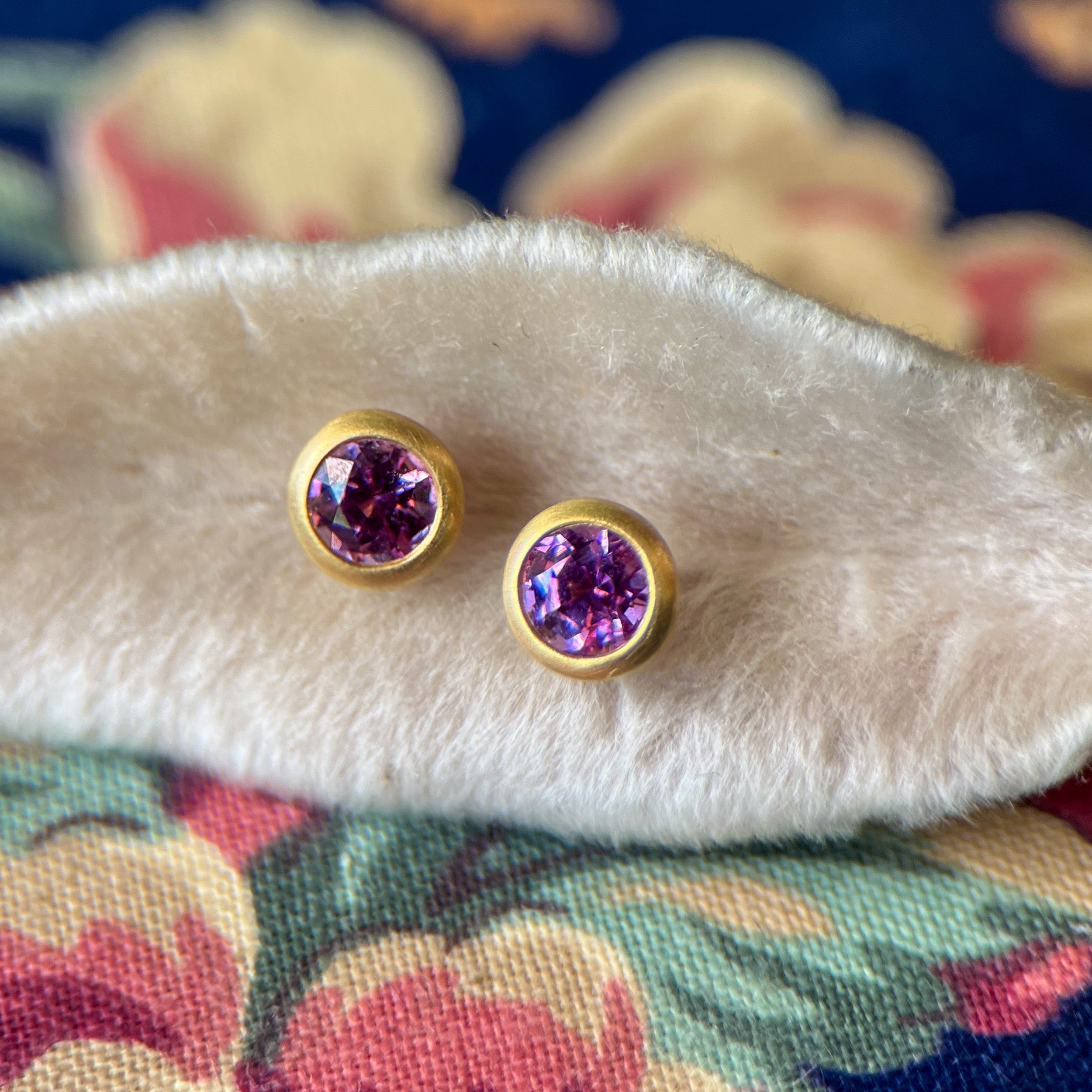 Round Purple Sapphire Bezel Studs