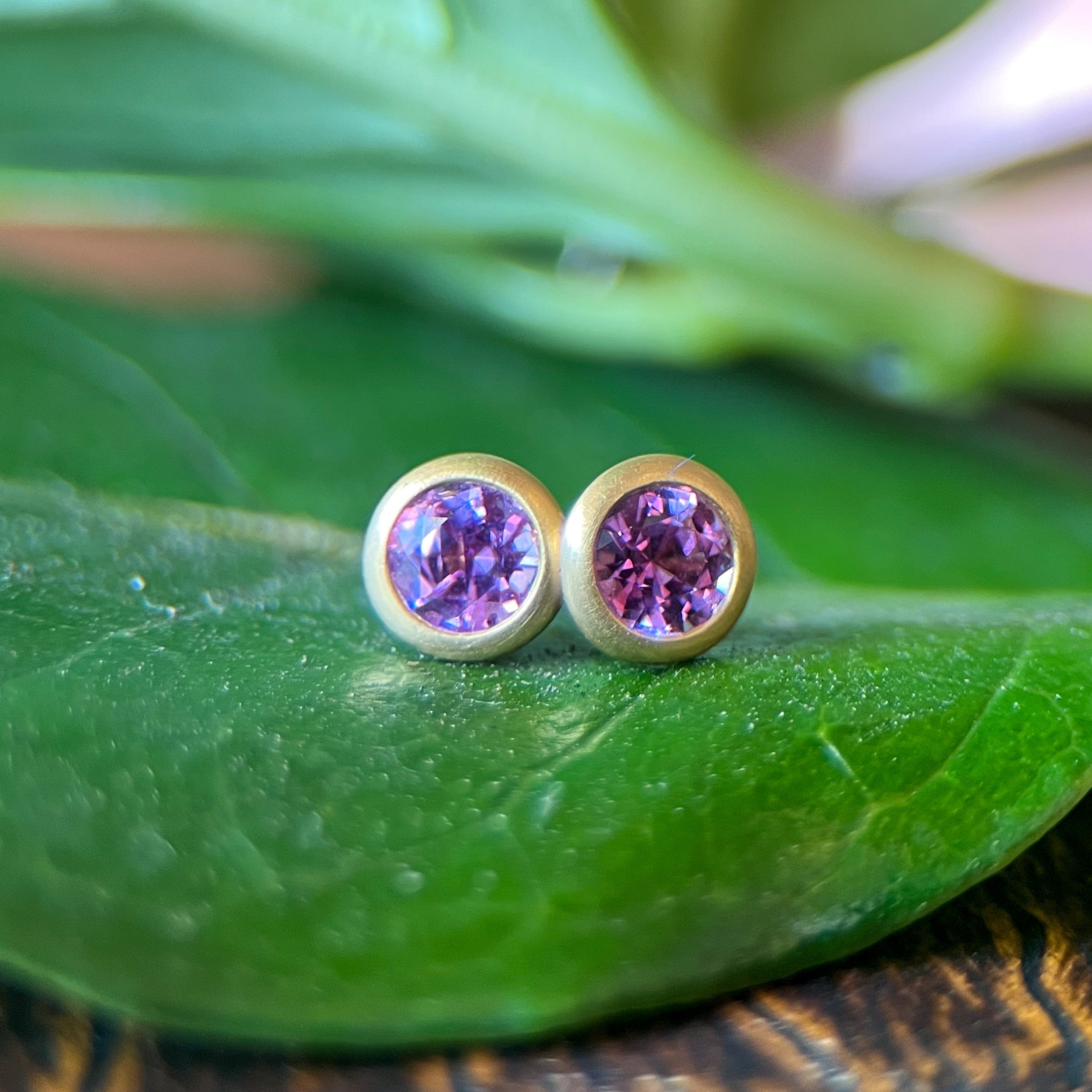 Round Purple Sapphire Bezel Studs