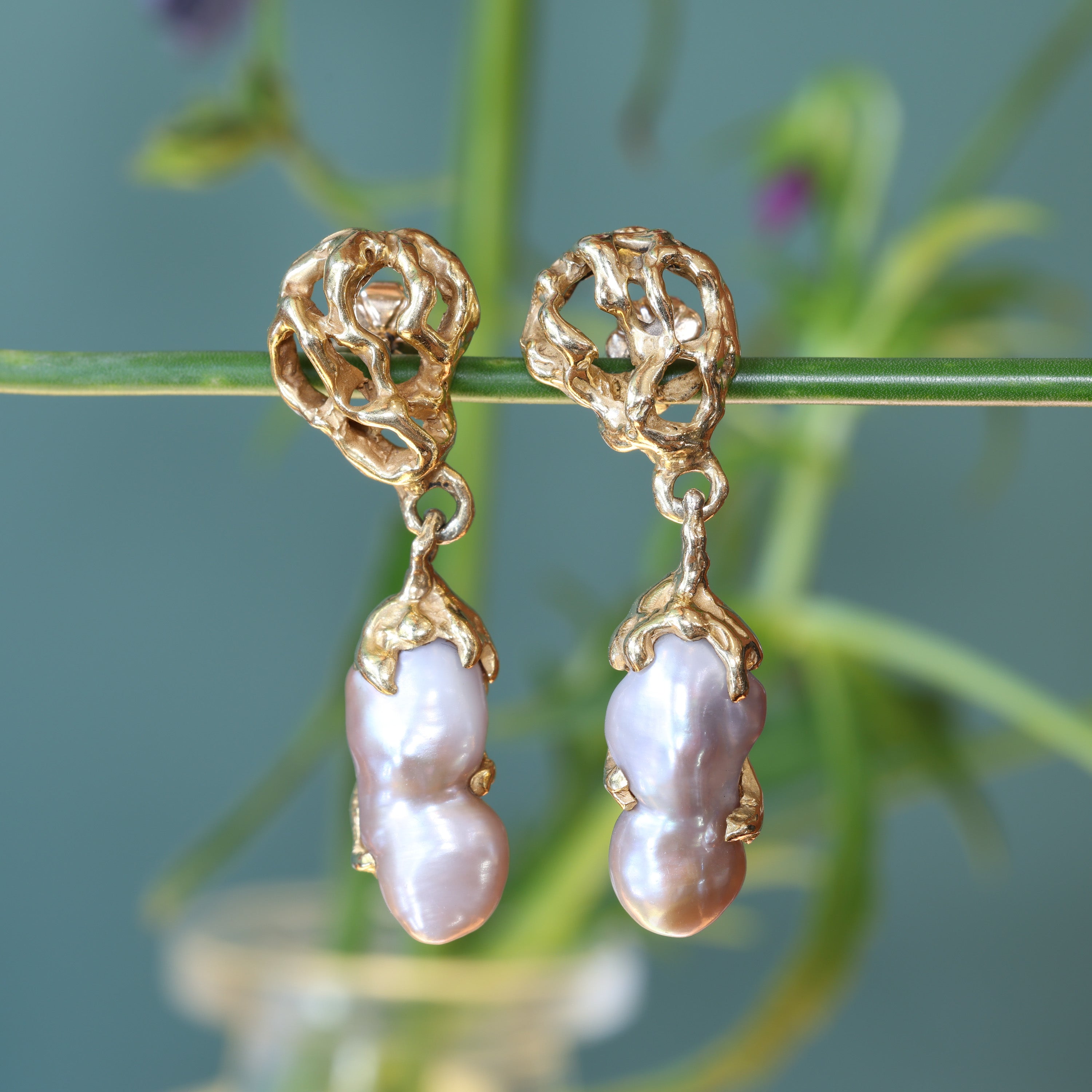 Arthur King Mid-Century 18K Baroque Pearl Earrings