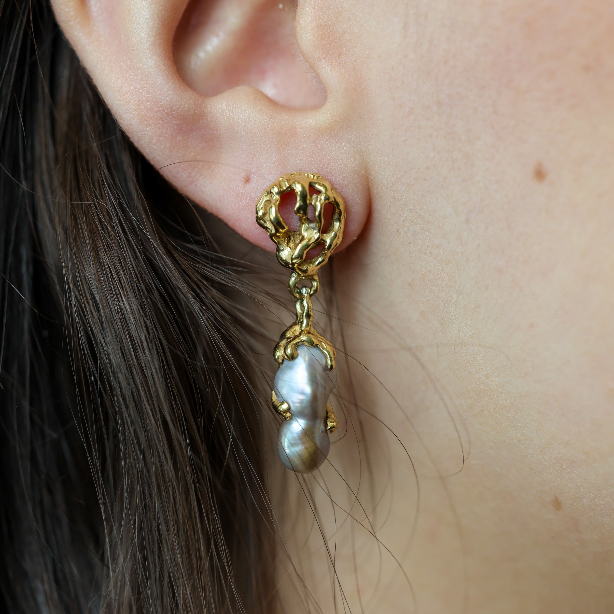 Arthur King Mid-Century 18K Baroque Pearl Earrings