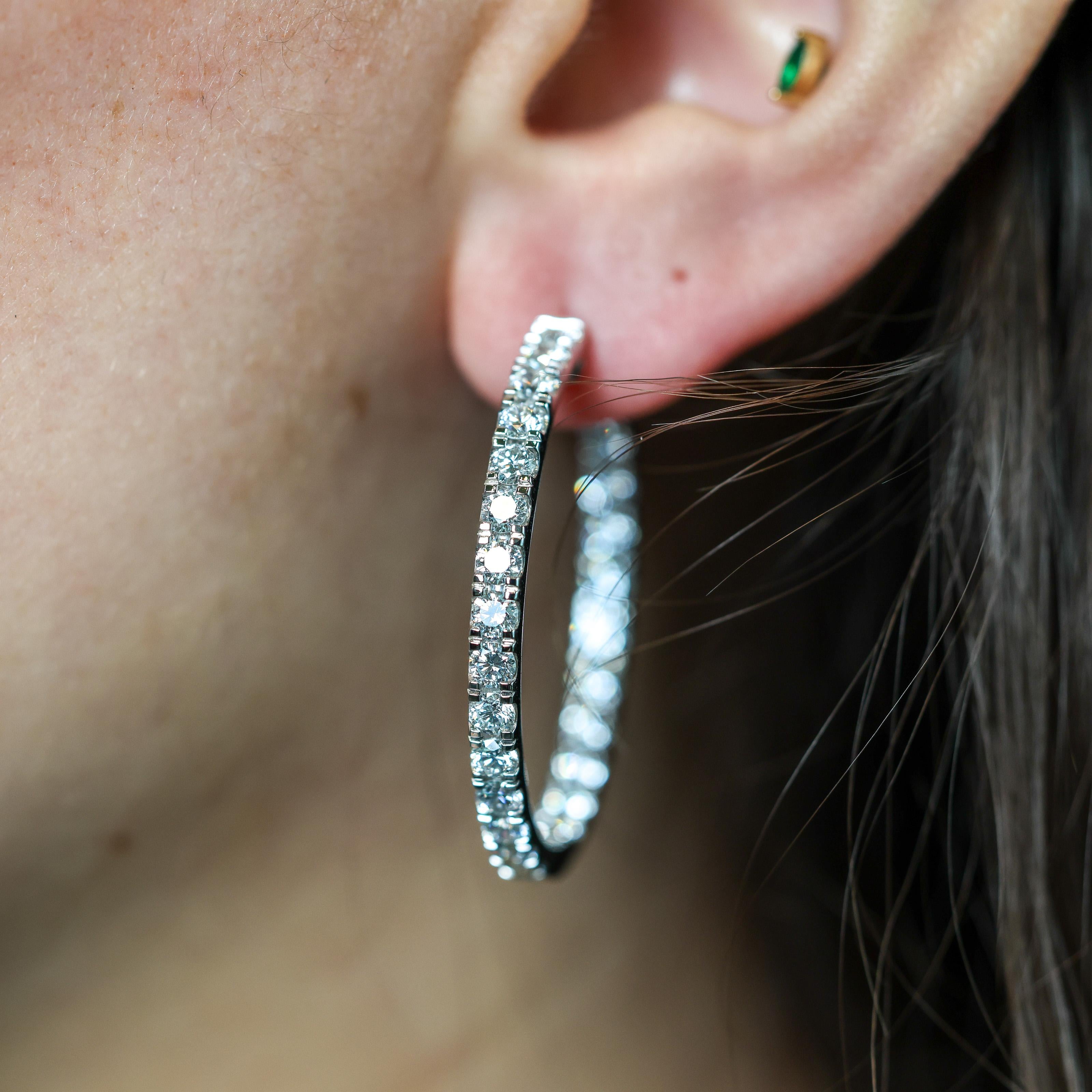 5 CT LG Diamond Inside Out Hoops 14K White Gold