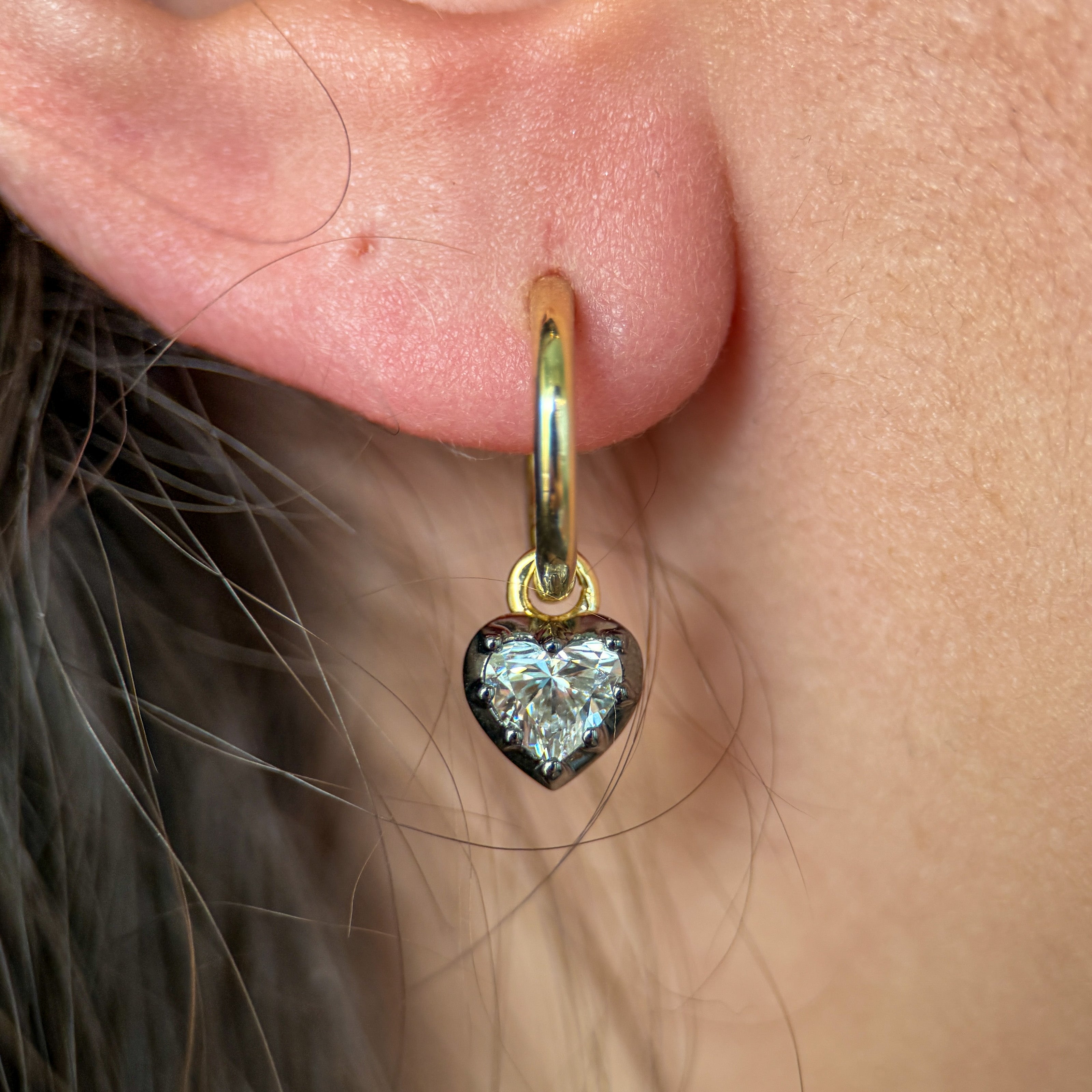 Georgian-Inspired Heart Lab Grown Diamond Collet Charm Hoops