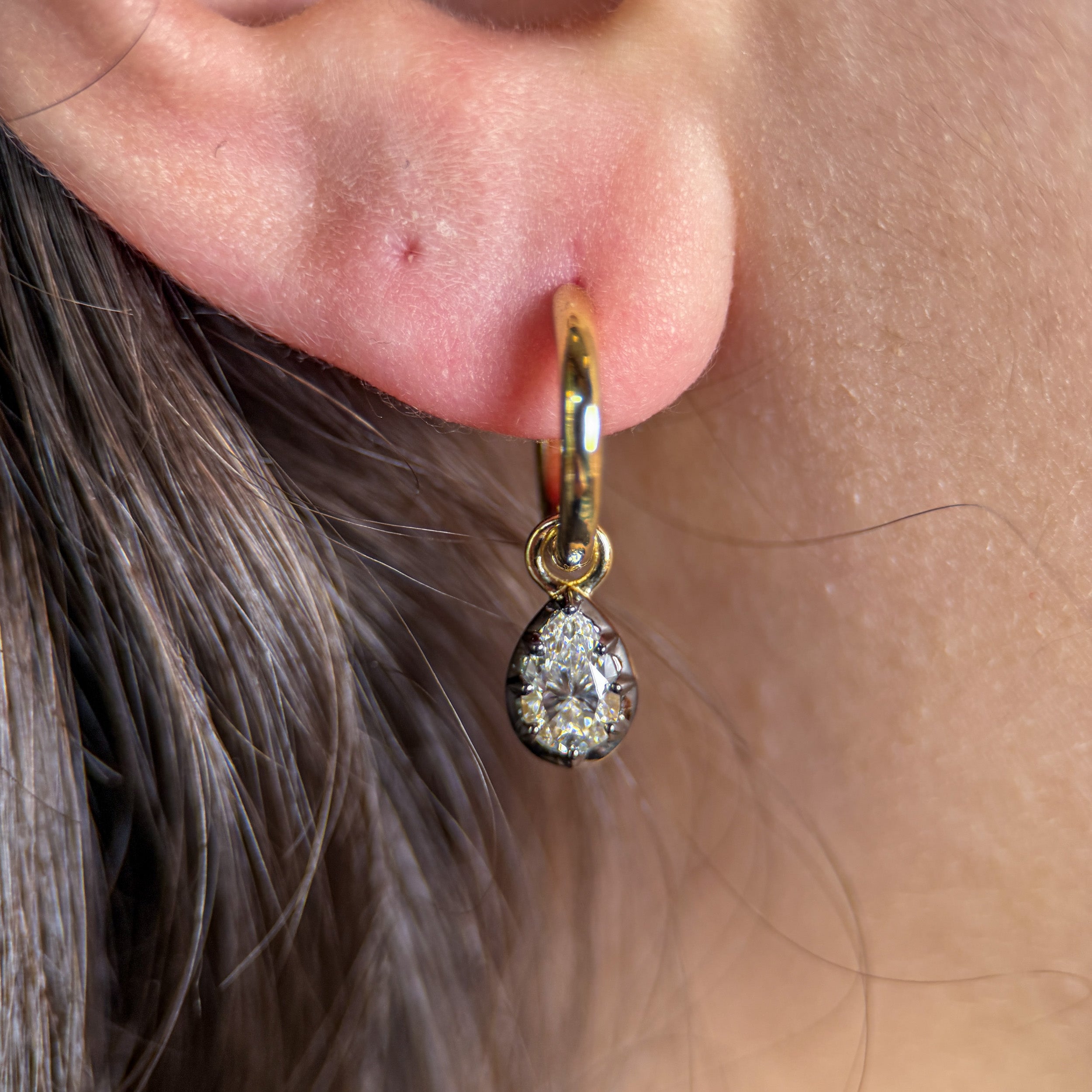 Georgian-Inspired Pear Cut Lab Grown Diamond Charm Hoops