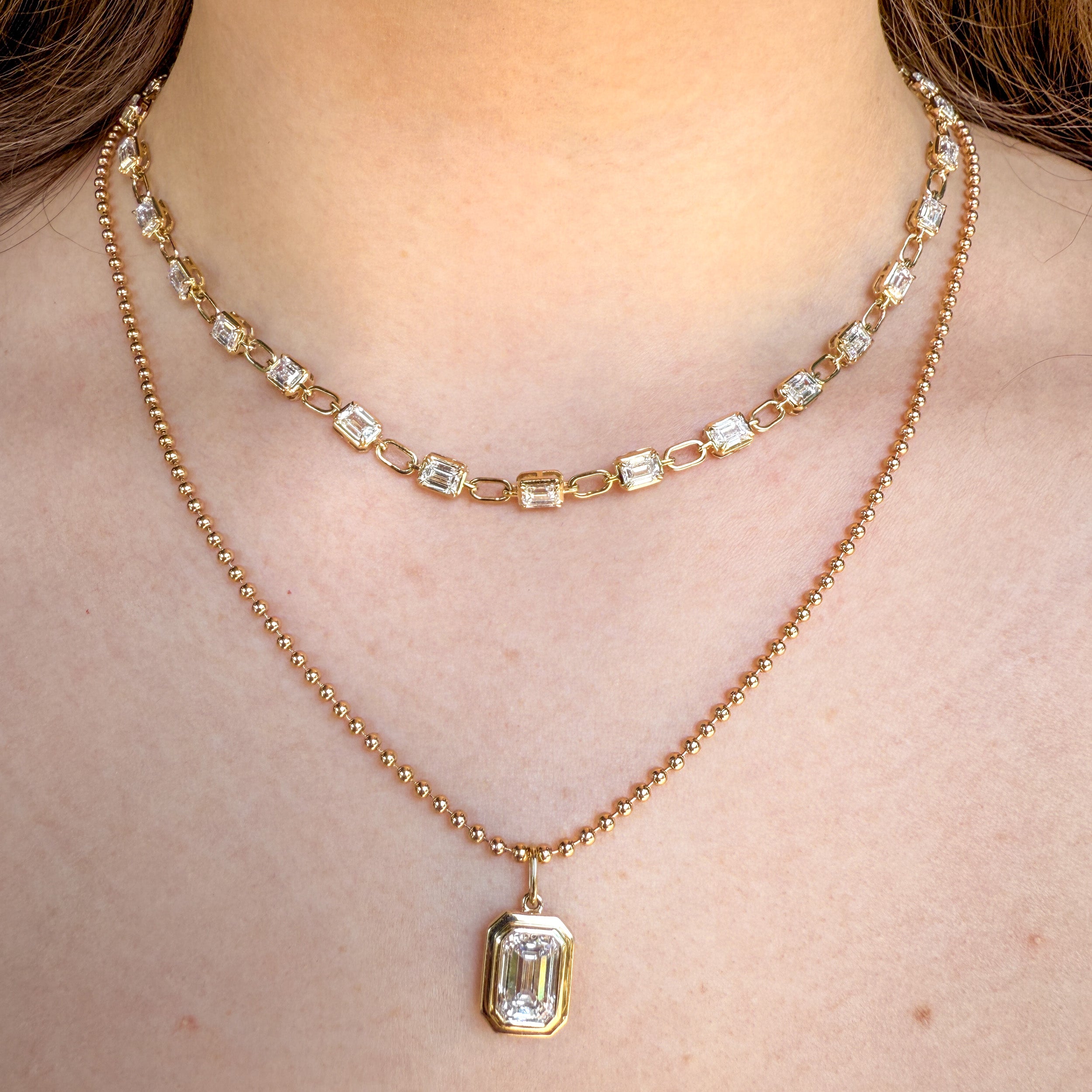 Lab Grown Diamond Emerald Cut Double Bezel Pendant