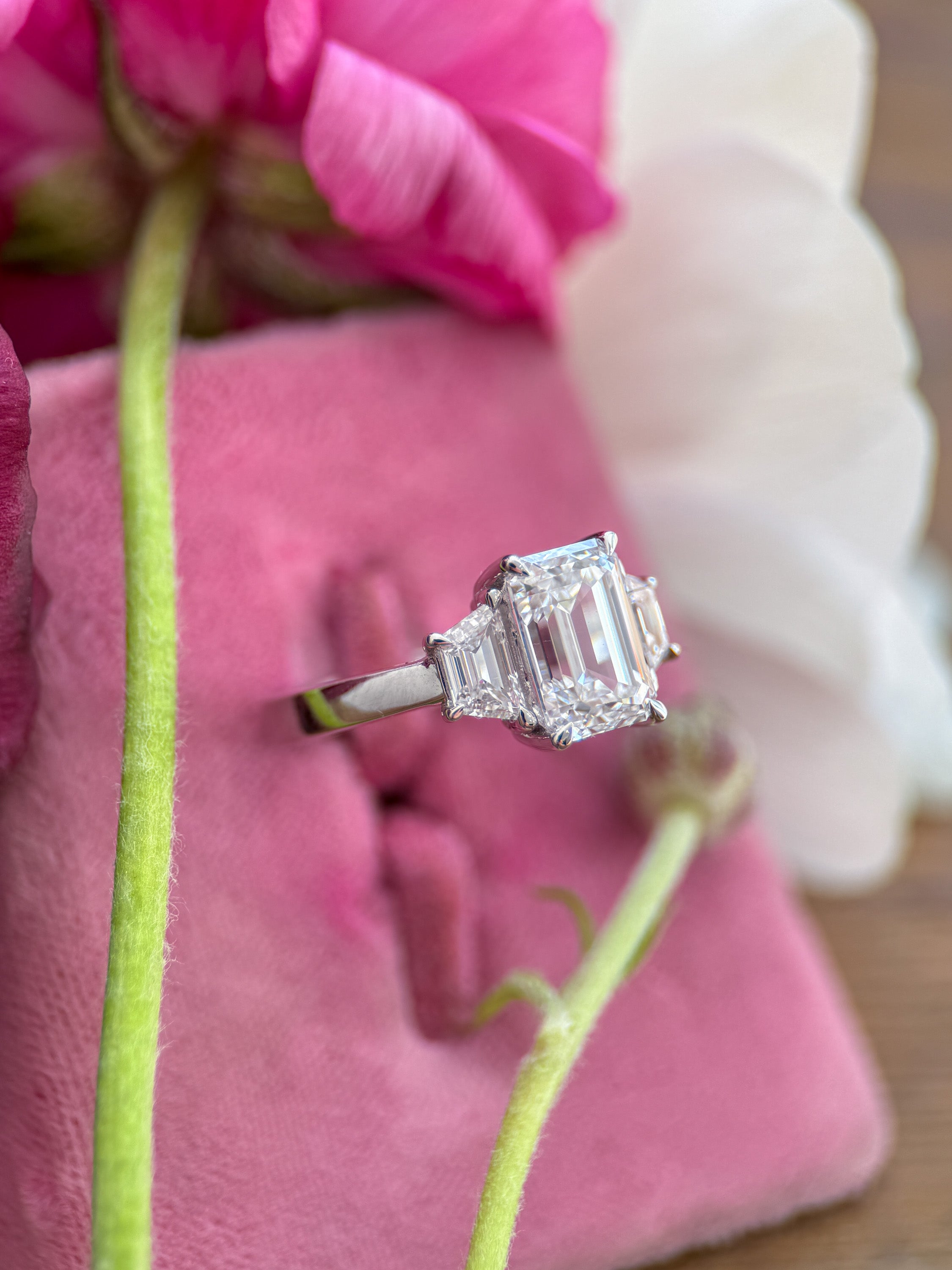 M & Co. Emerald Cut Engagement Ring with Cadillac Accents