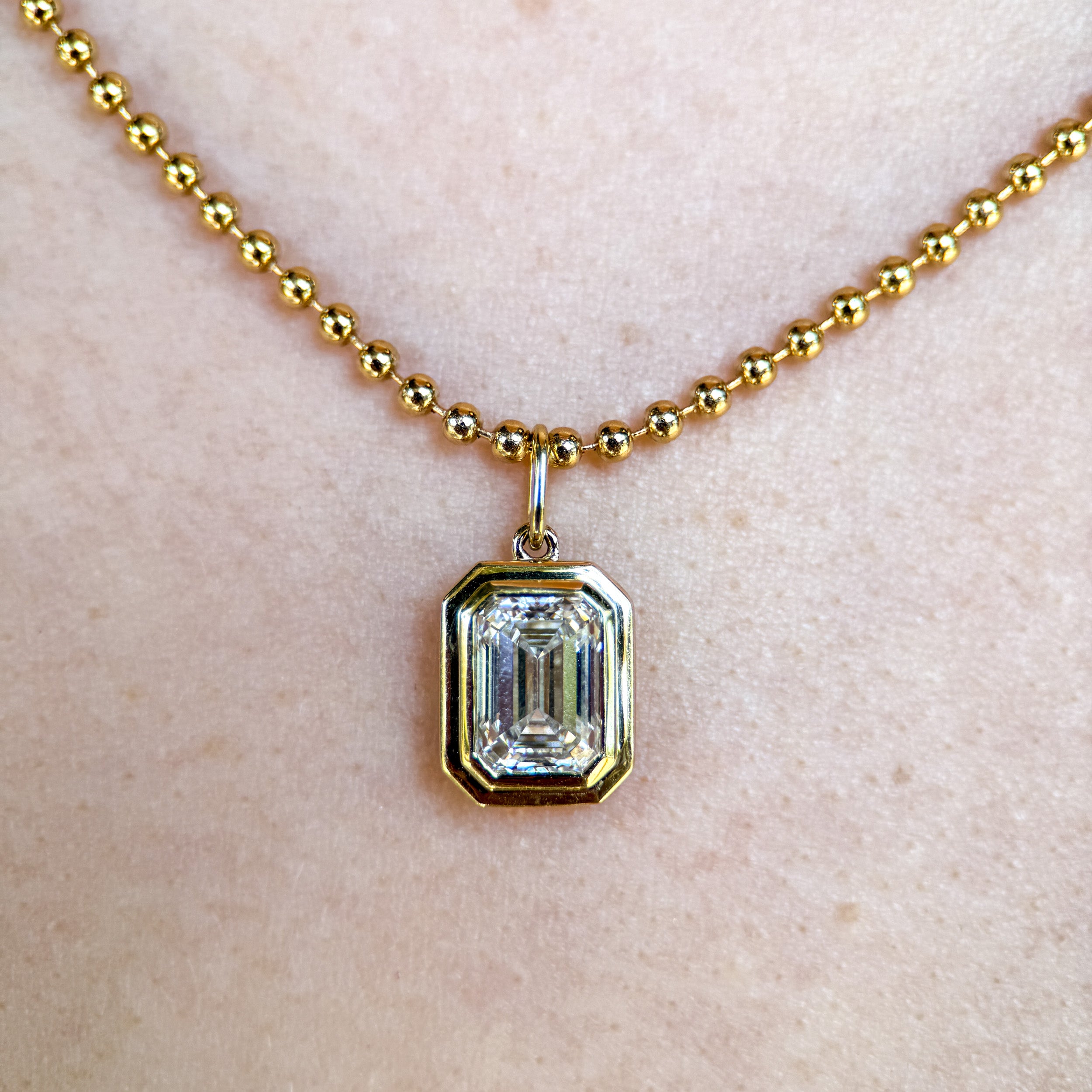 Lab Grown Diamond Emerald Cut Double Bezel Pendant