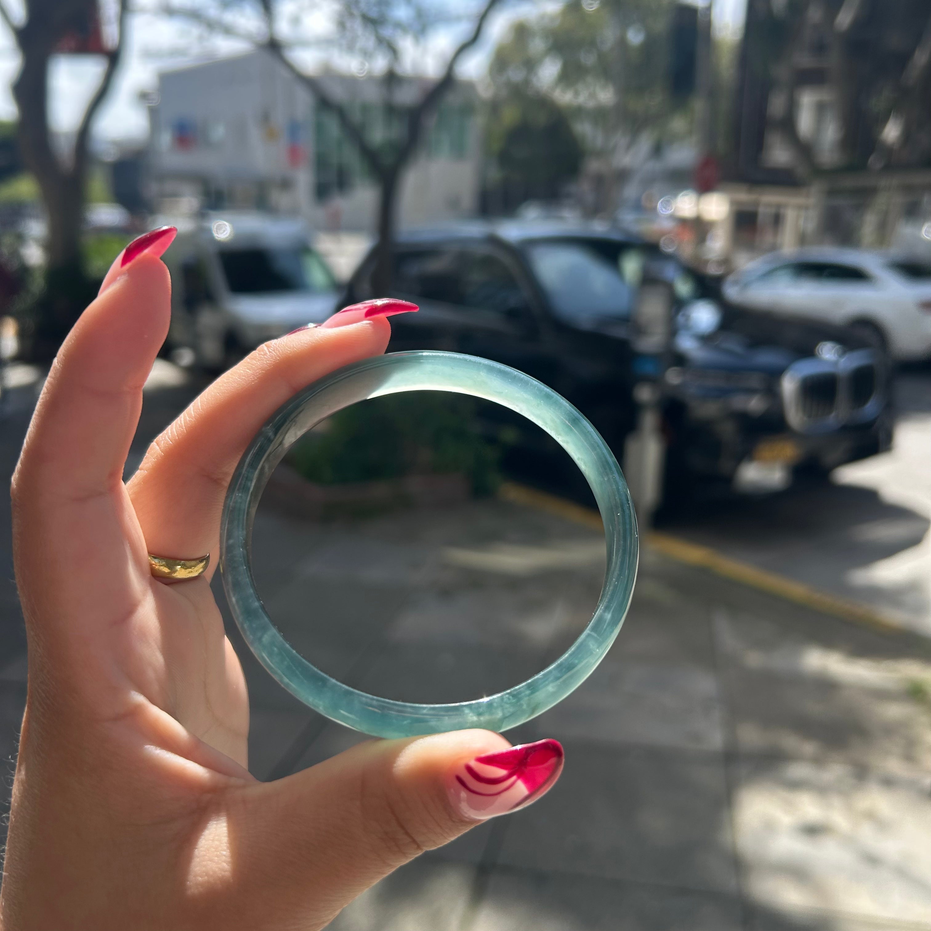 ICY Green Blue Guatemalan Honey Jade Bangle 67.5mm