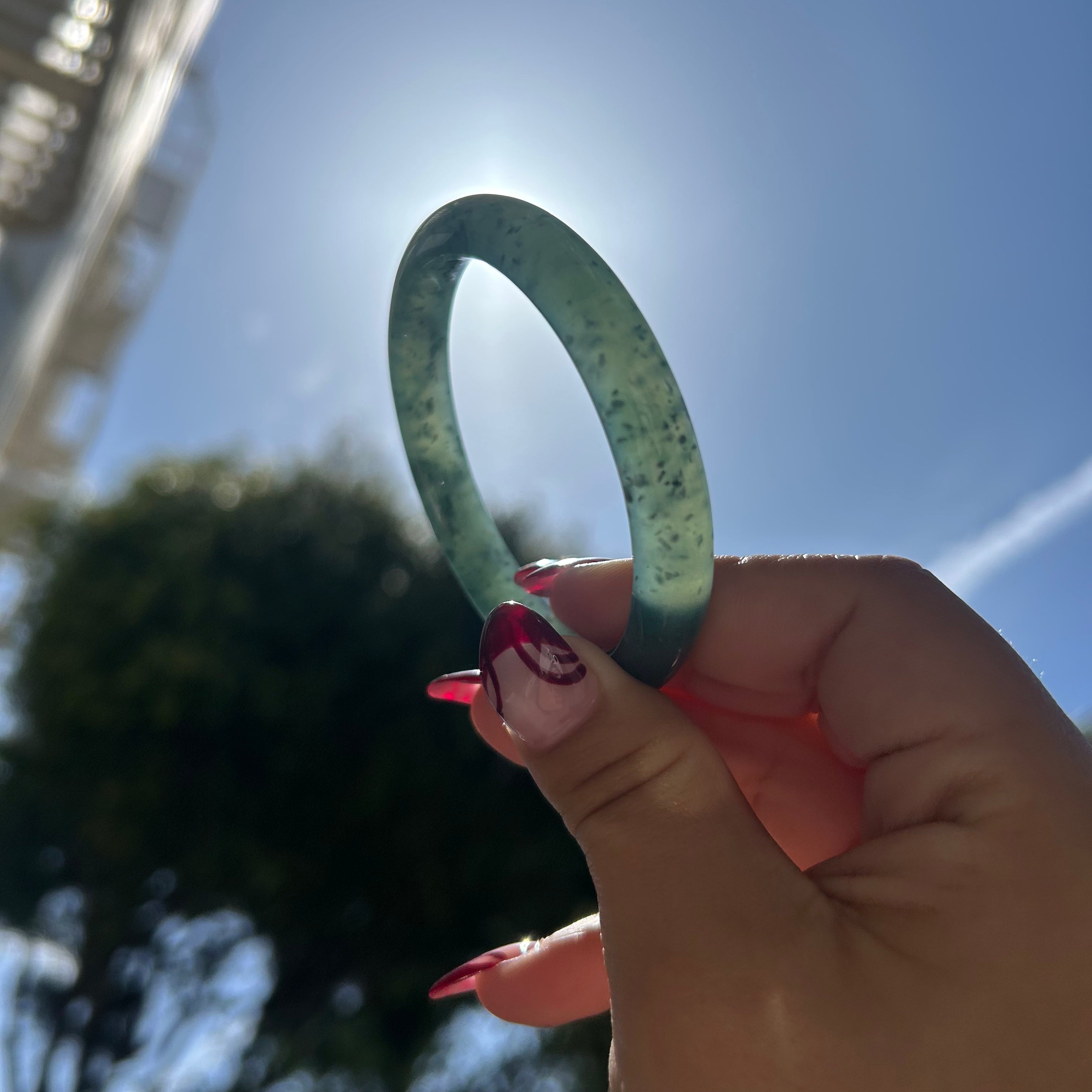 ICY Green Blue Guatemalan Honey Jade Bangle 56mm
