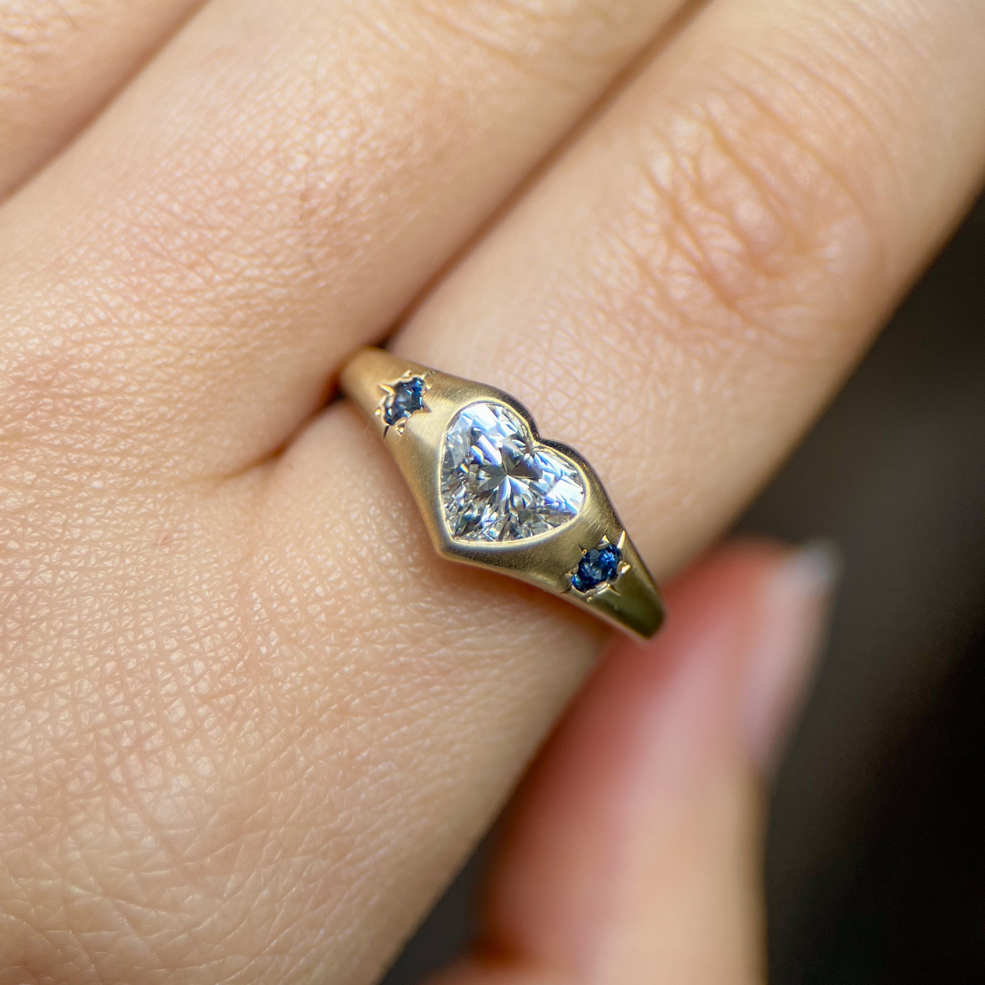 LG Diamond Heart & Montana Sapphire Signet Ring