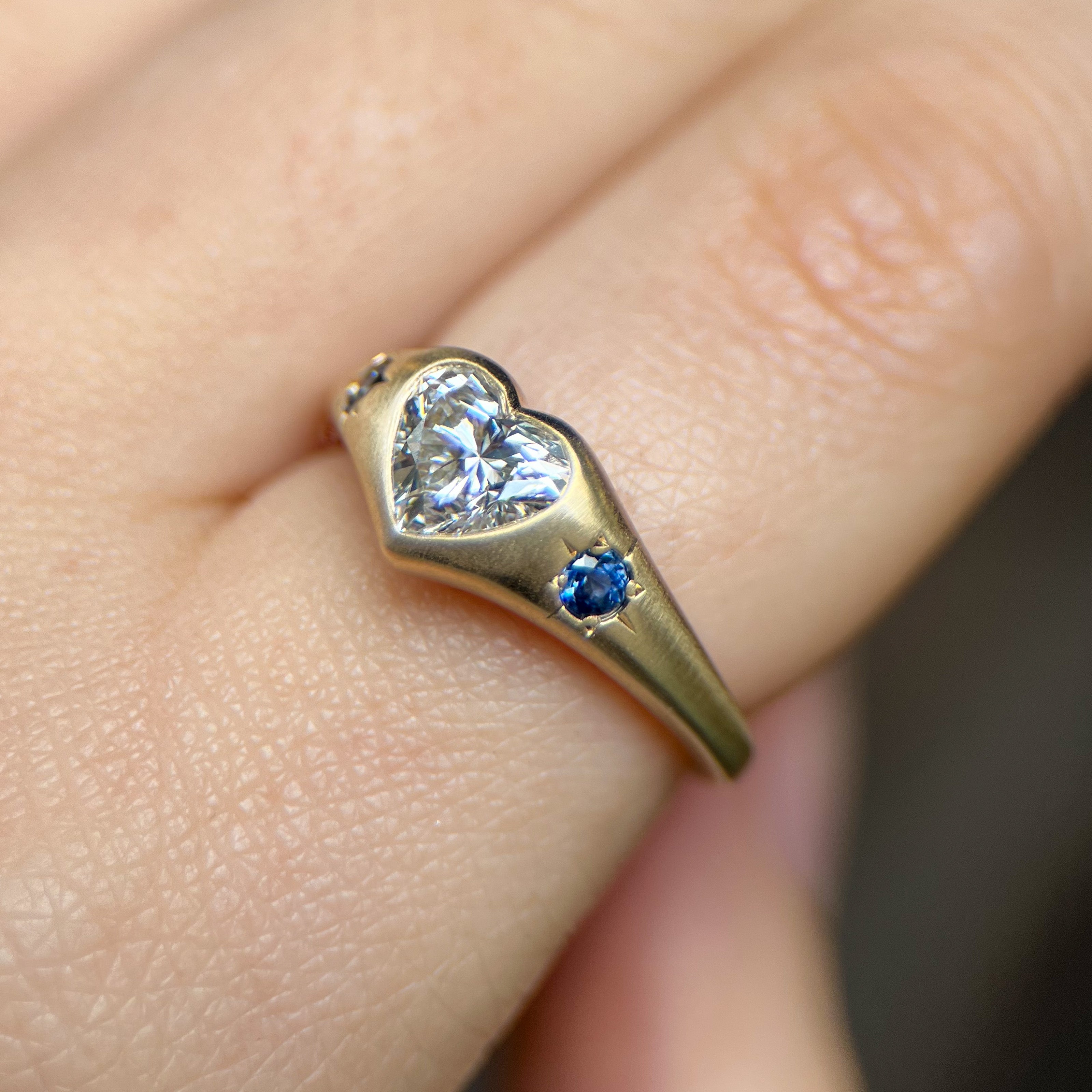 LG Diamond Heart & Montana Sapphire Signet Ring