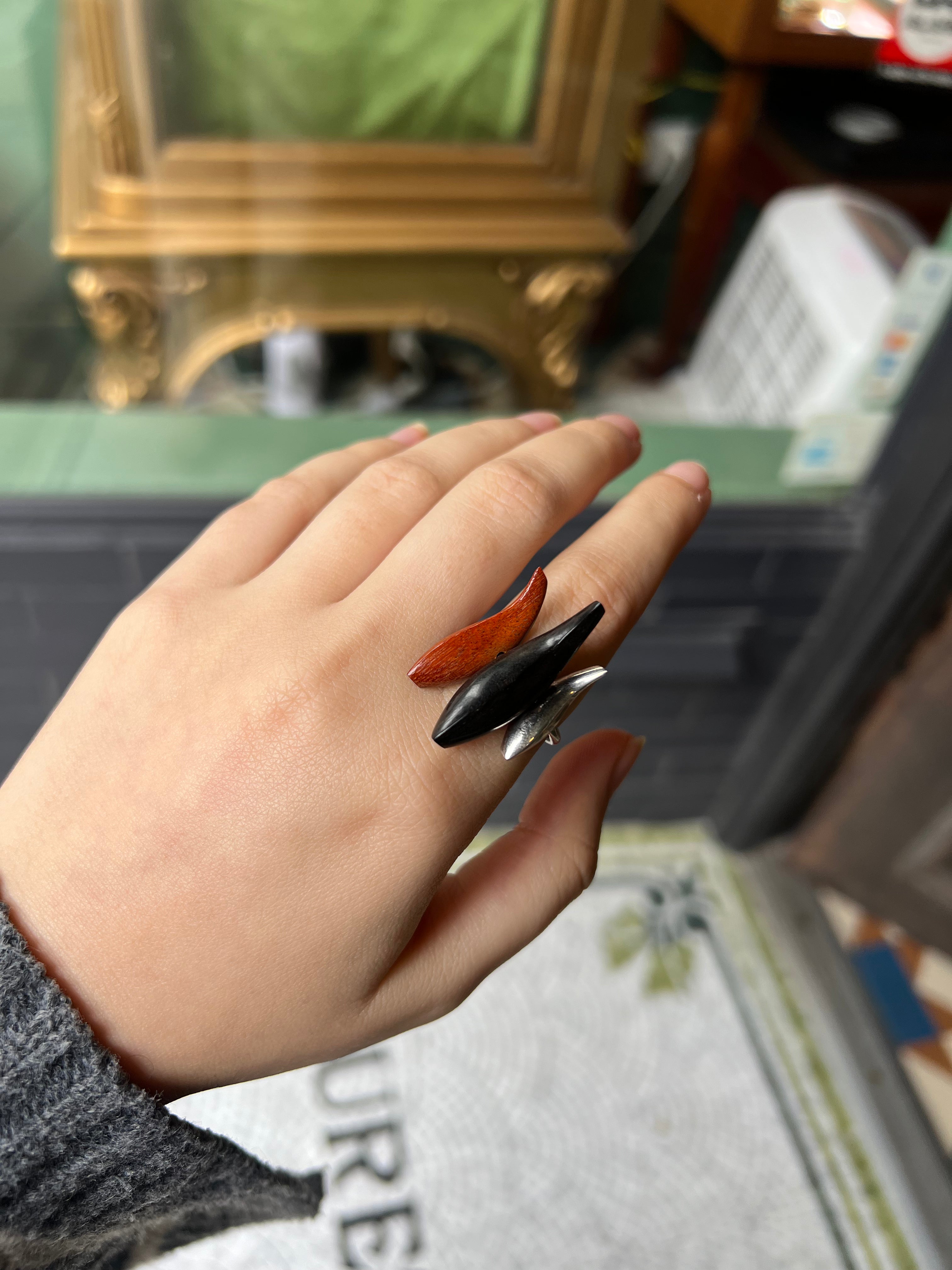 Vintage Tiffany & Co. Frank Gehry Sterling Silver & Wood Fish Ring