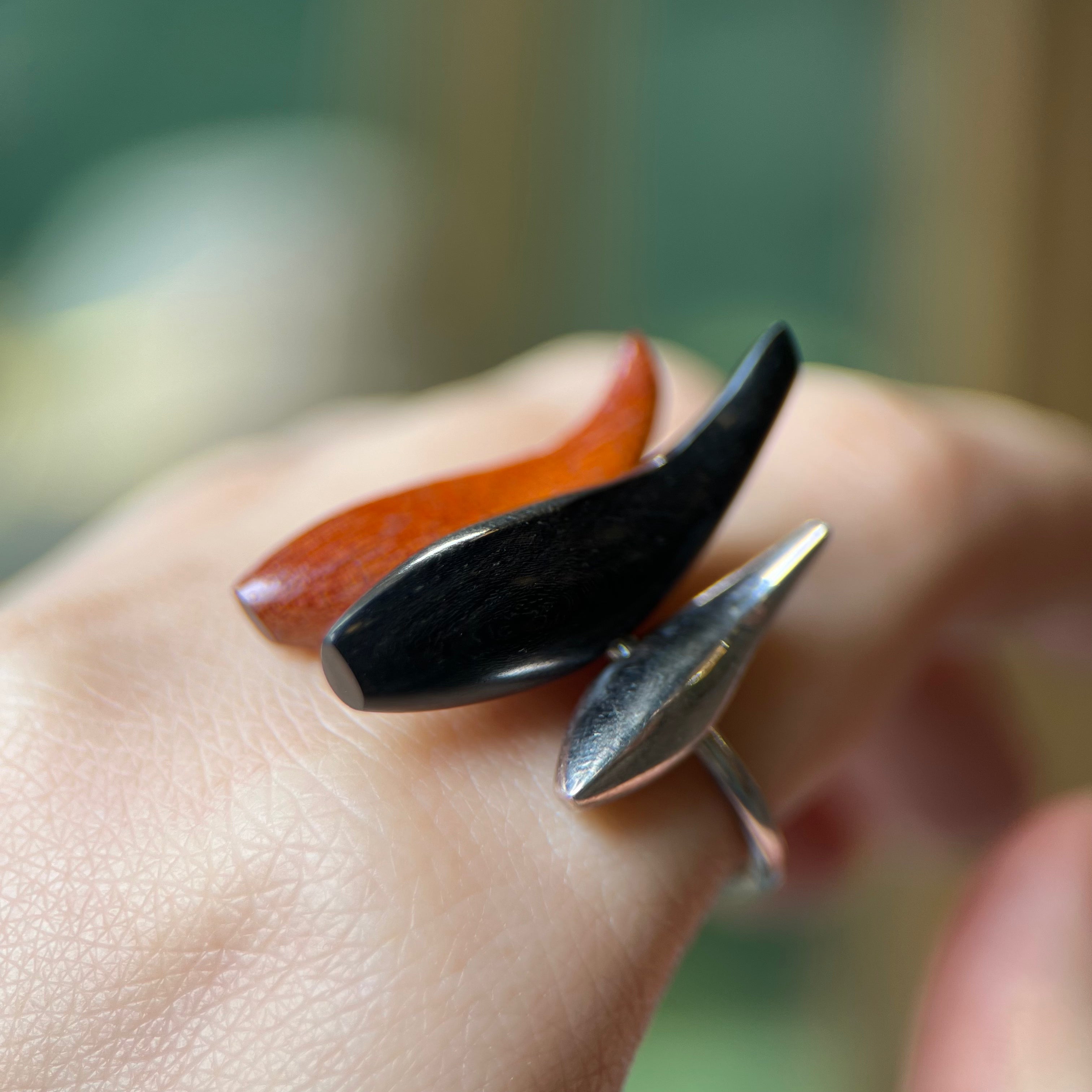 Vintage Tiffany & Co. Frank Gehry Sterling Silver & Wood Fish Ring