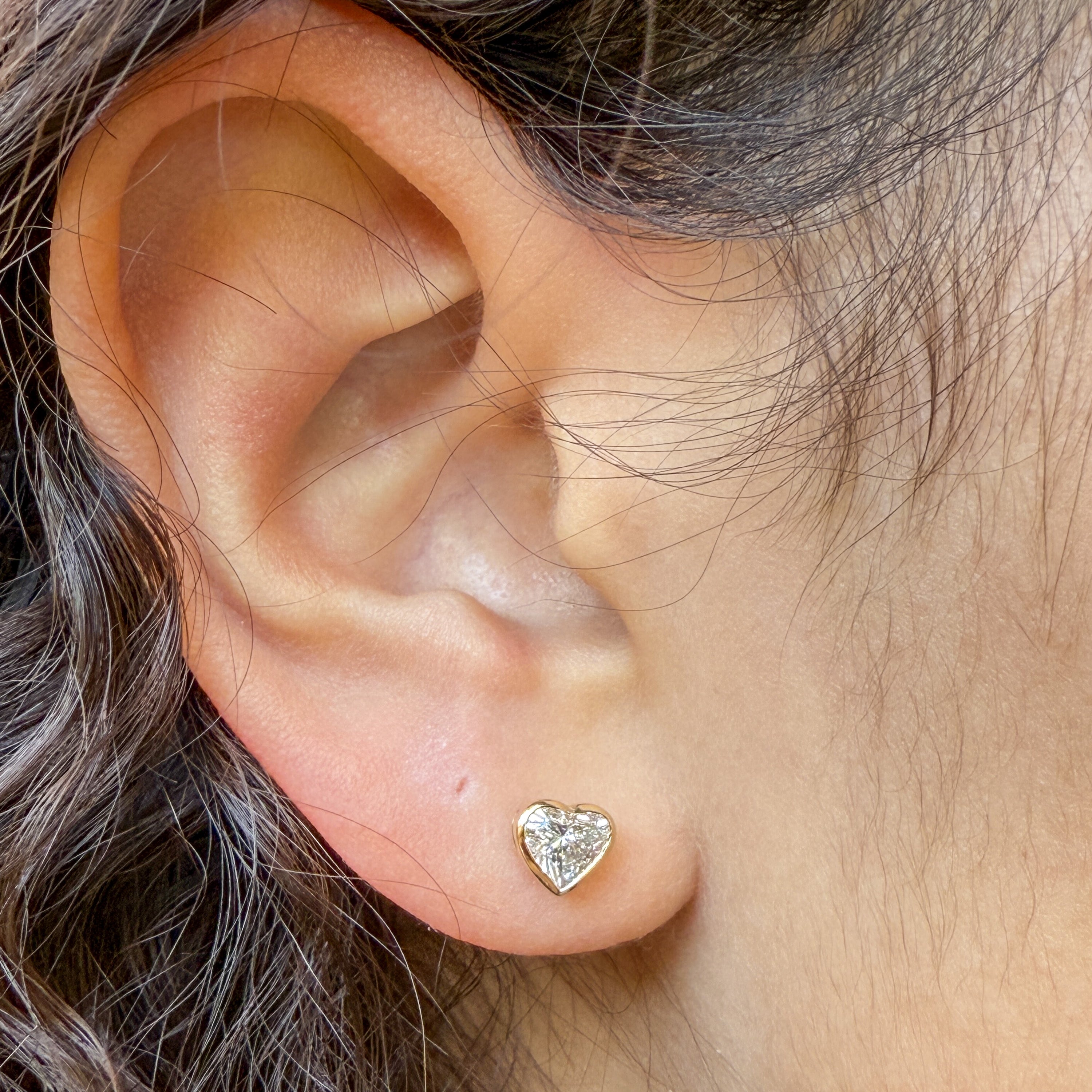 M & Co. Bezel Heart Shape Diamond Stud Earrings