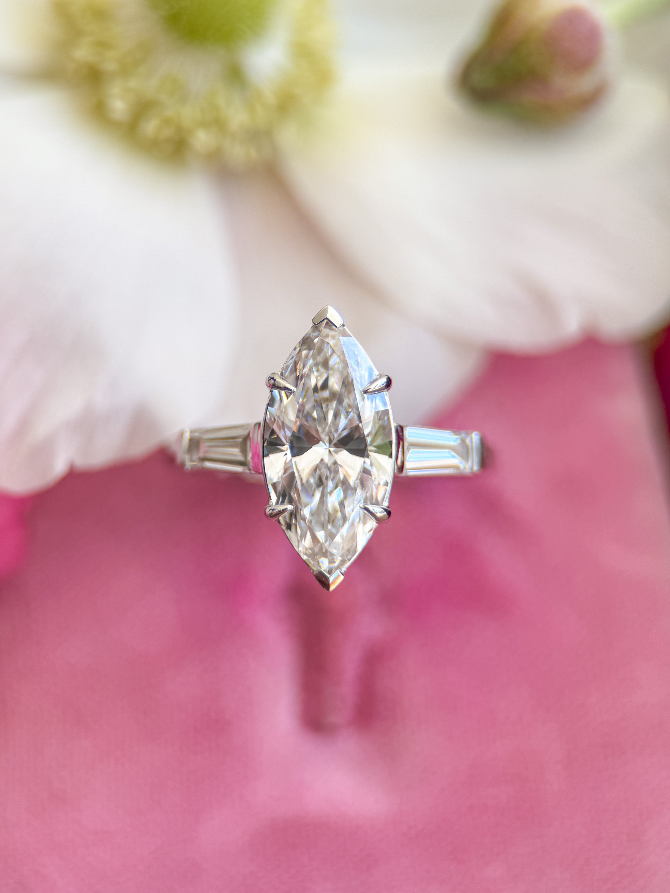 M & Co. Marquise Engagement Ring with Tapered Baguettes