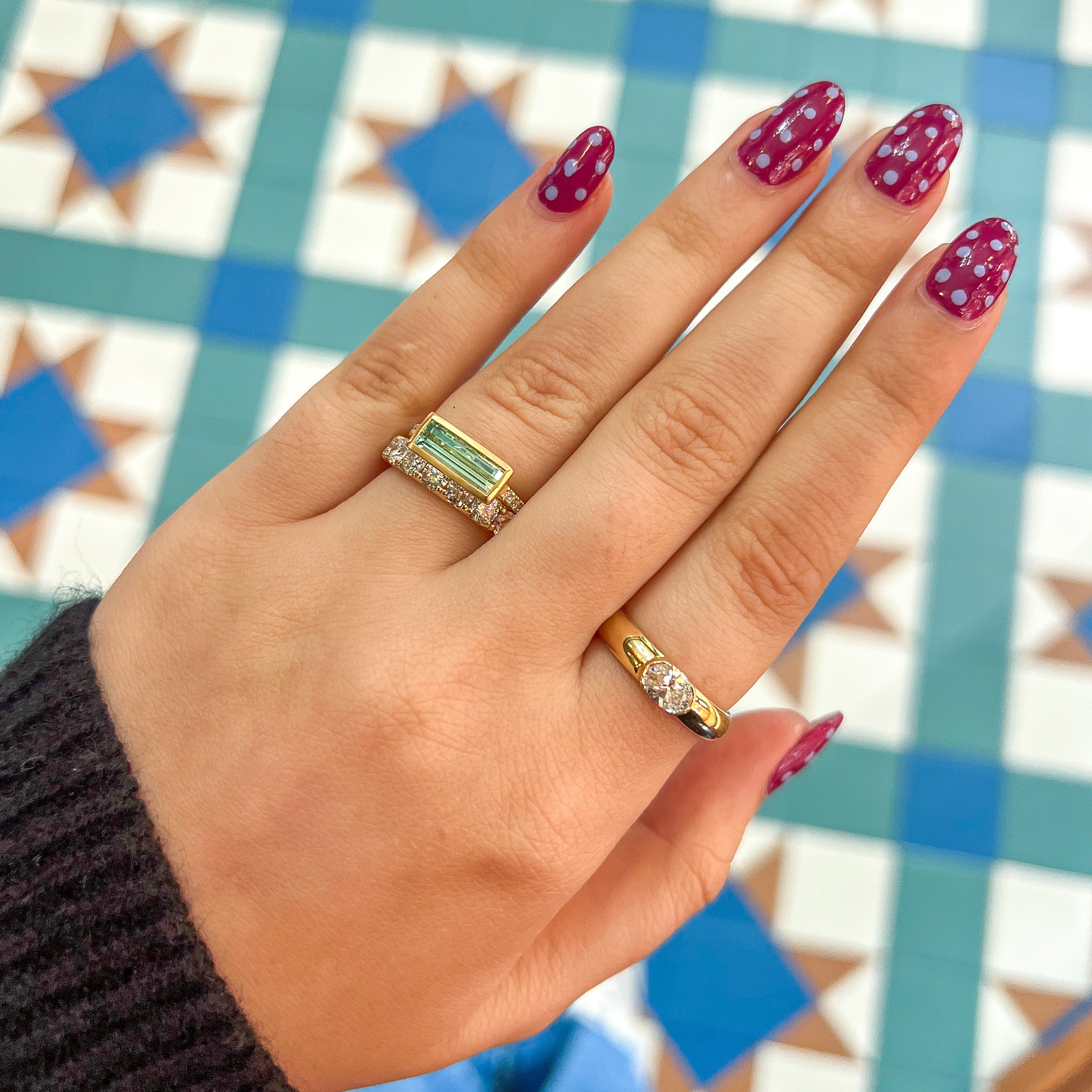 East West Baguette Tourmaline with Diamond Accents Ring