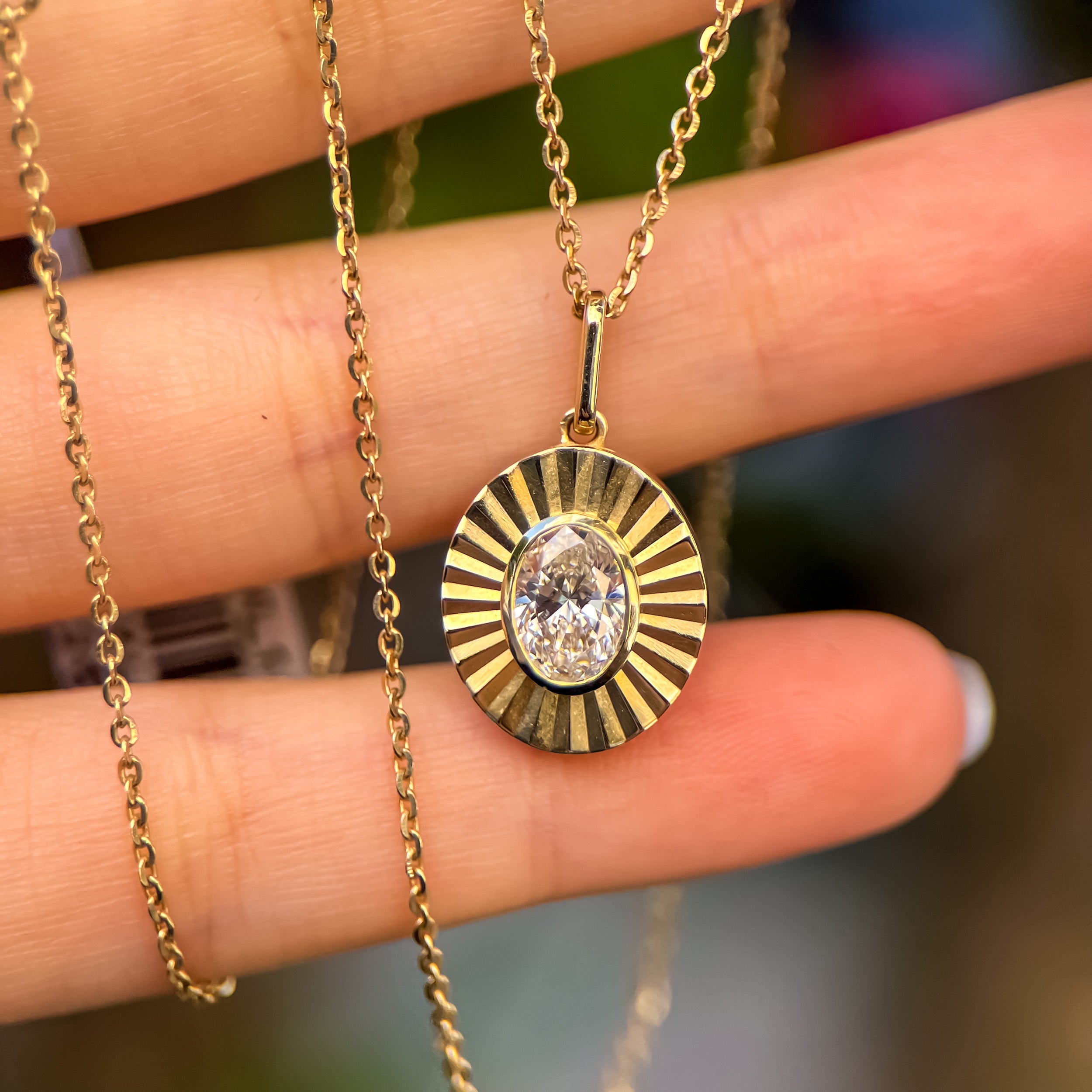 Lab Grown Diamond Oval Fluted Bezel Pendant