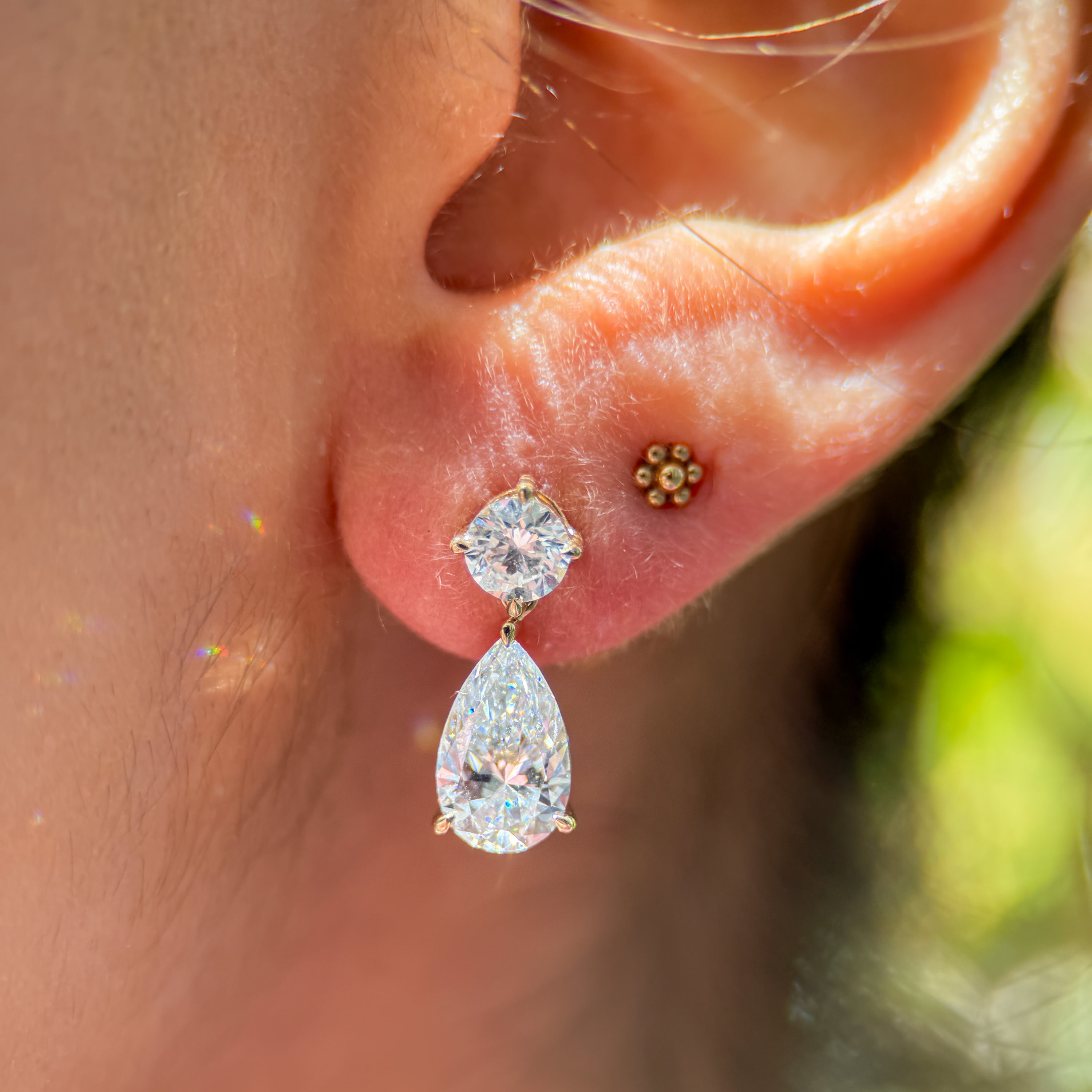 4 CTW Round & Pear Drop Earrings