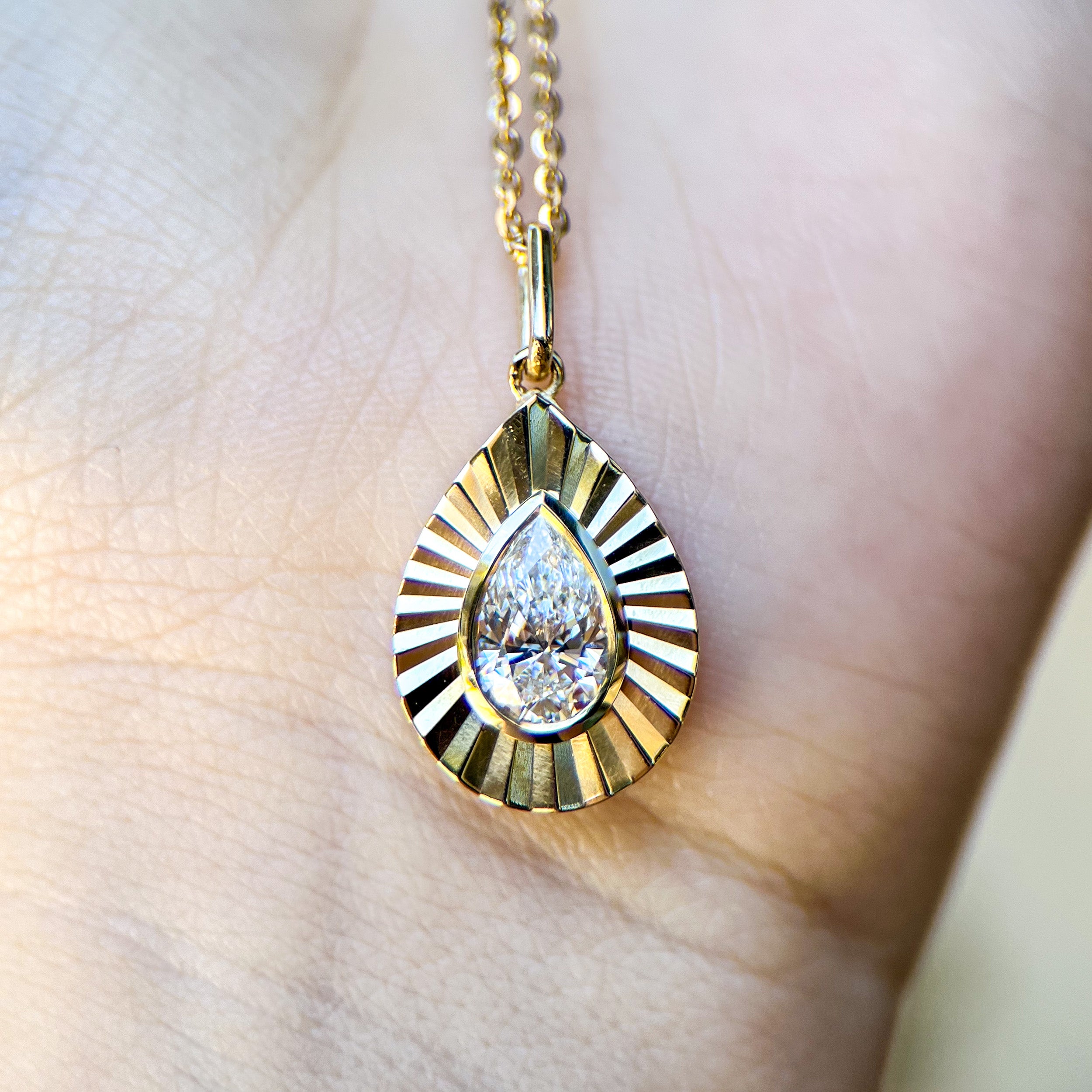 Lab Grown Diamond Pear Fluted Bezel Pendant