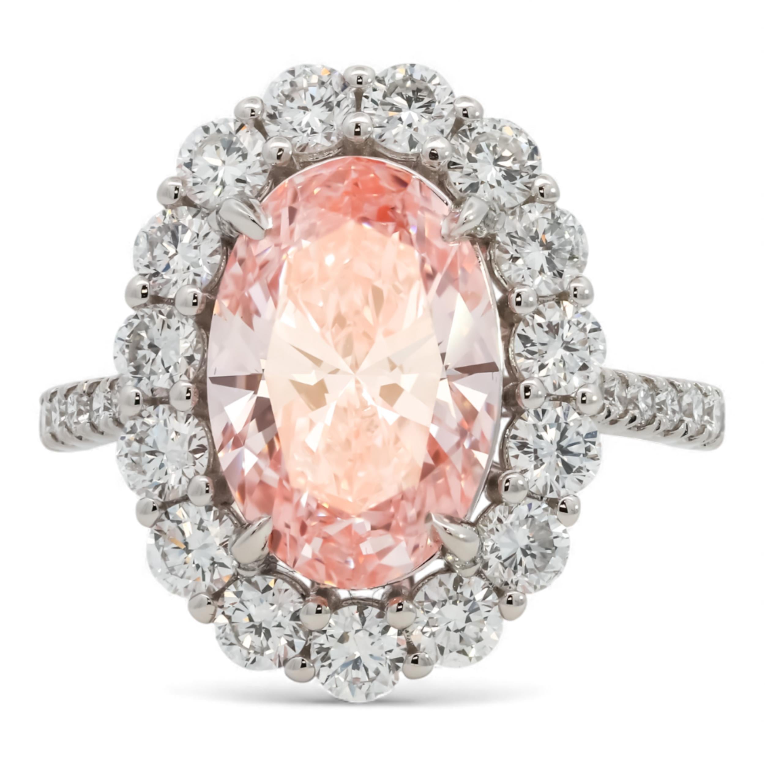 3 CT Fancy Pink LG Diamond Halo Platinum Engagement Ring