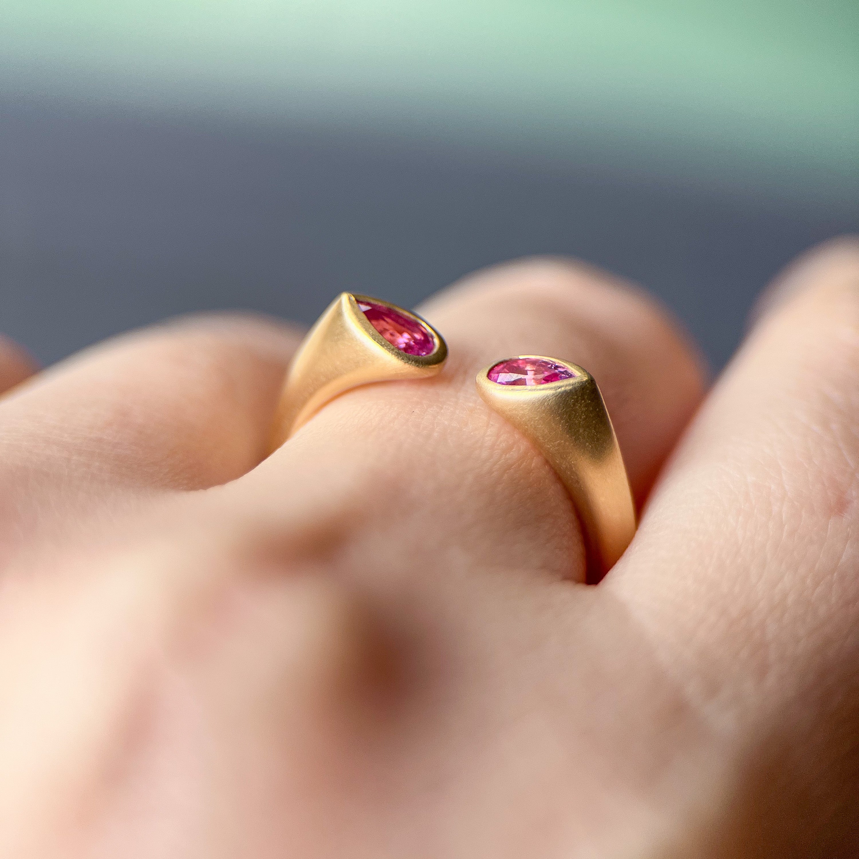 Pear Shape Pink Sapphire Hug Ring
