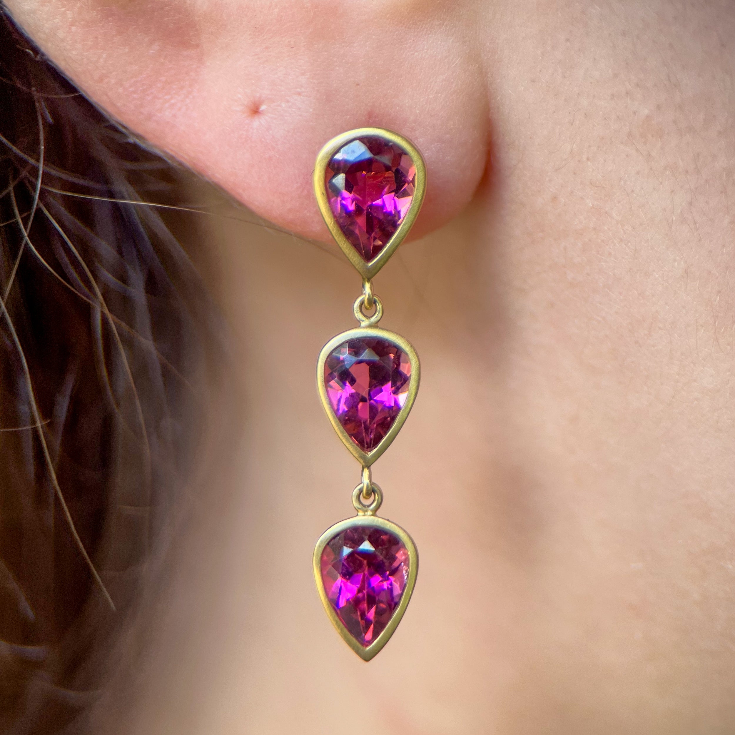 Pink Tourmaline Pear Dangle Earrings
