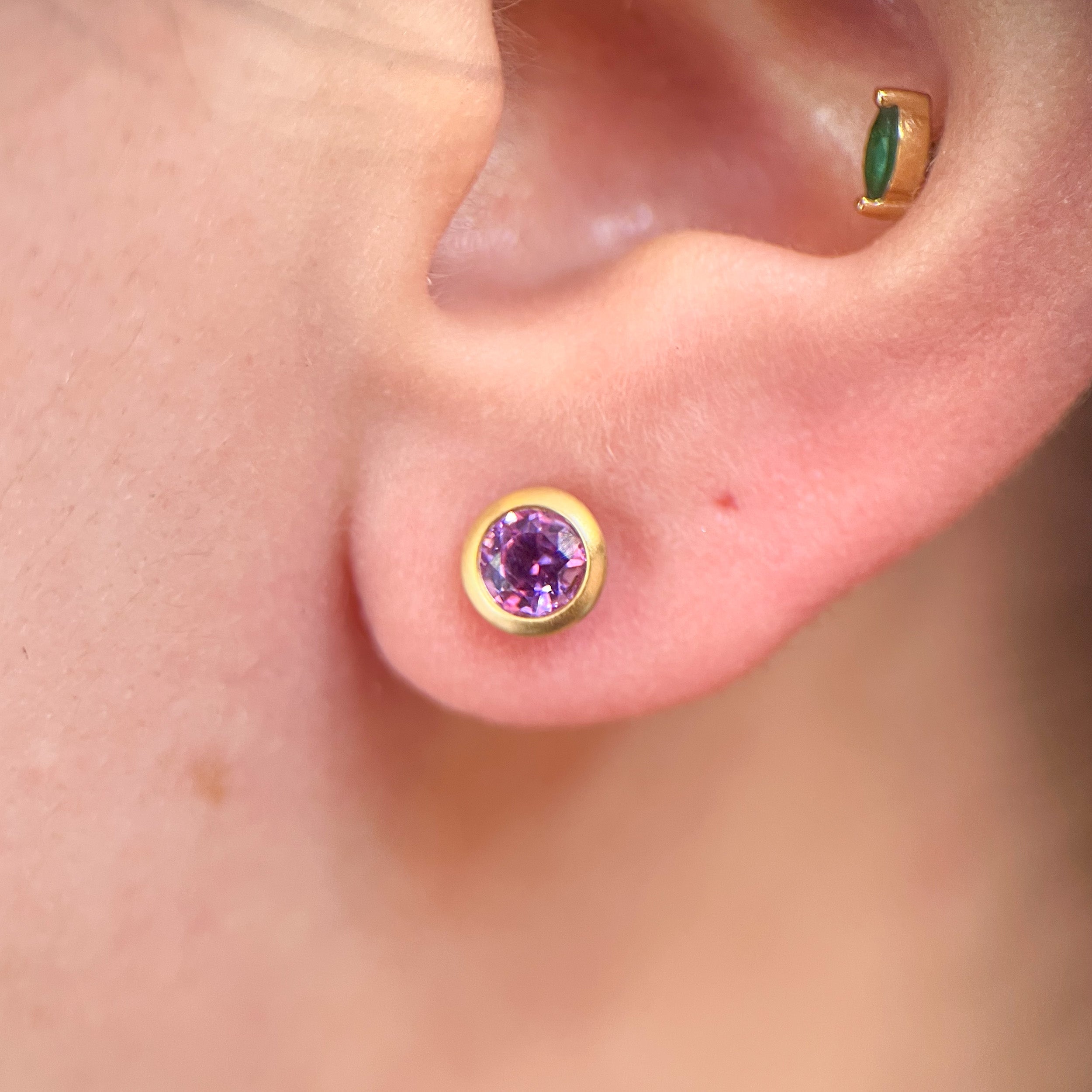 Round Purple Sapphire Bezel Studs