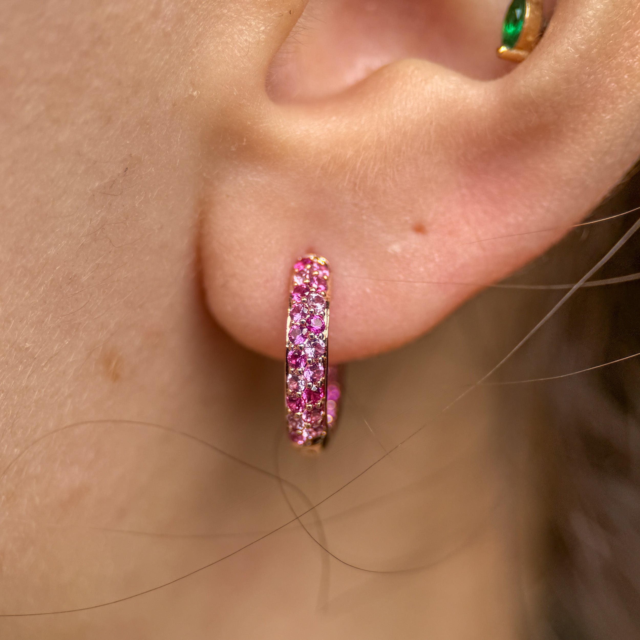 Small Pink Sapphire Huggie Hoops