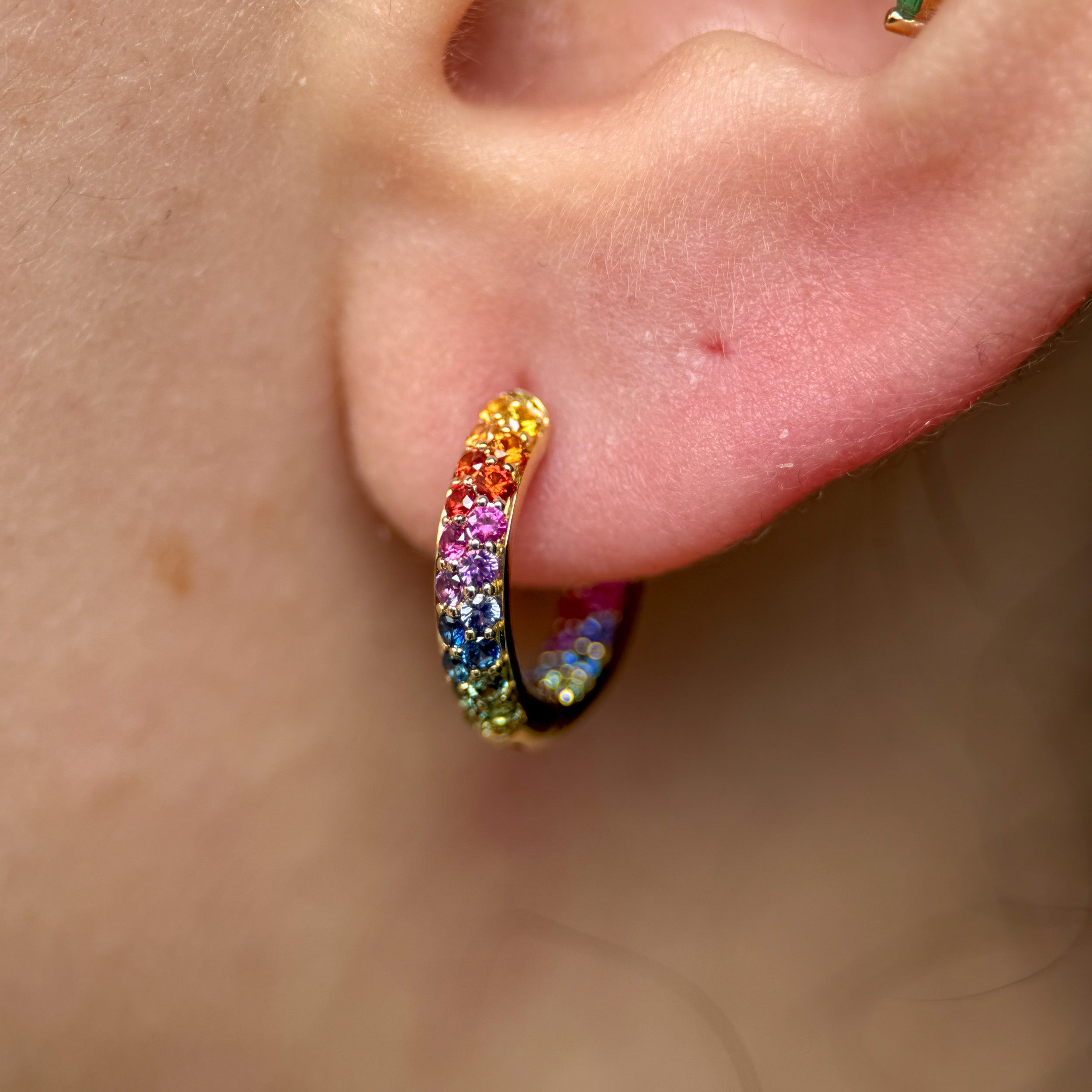 Small Rainbow Sapphire Huggie Hoops