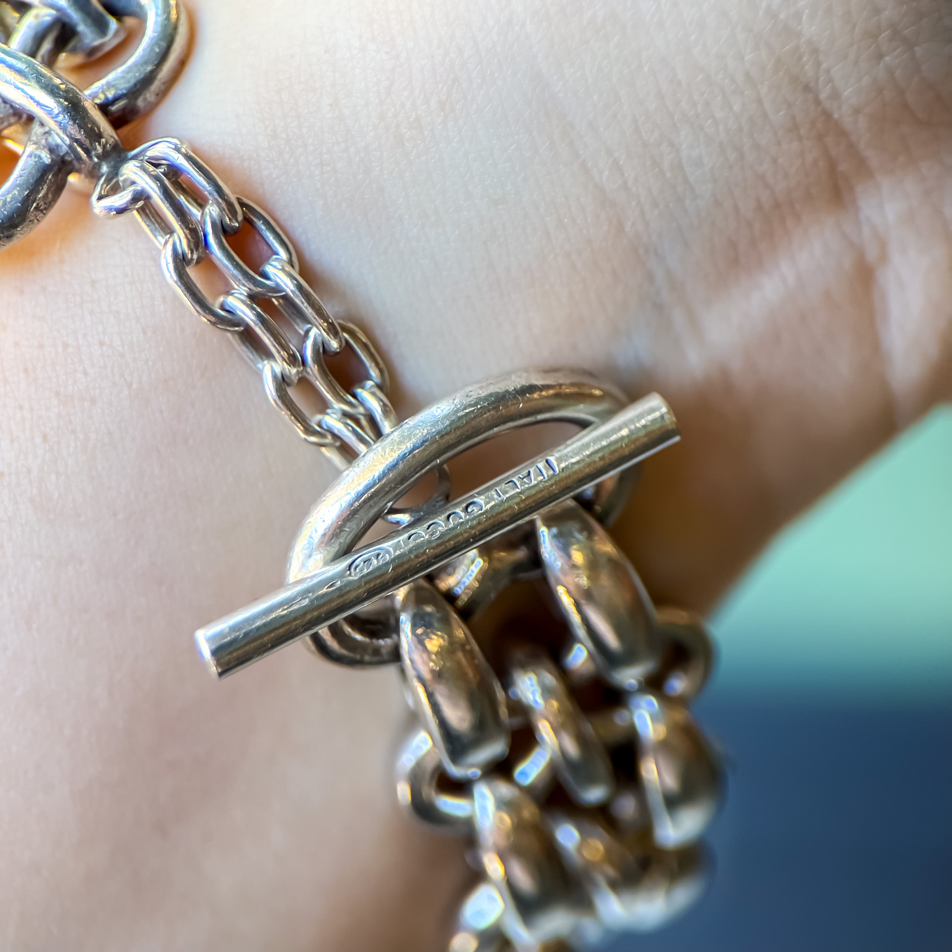 Vintage Gucci Sterling Silver Wide Chain Bracelet