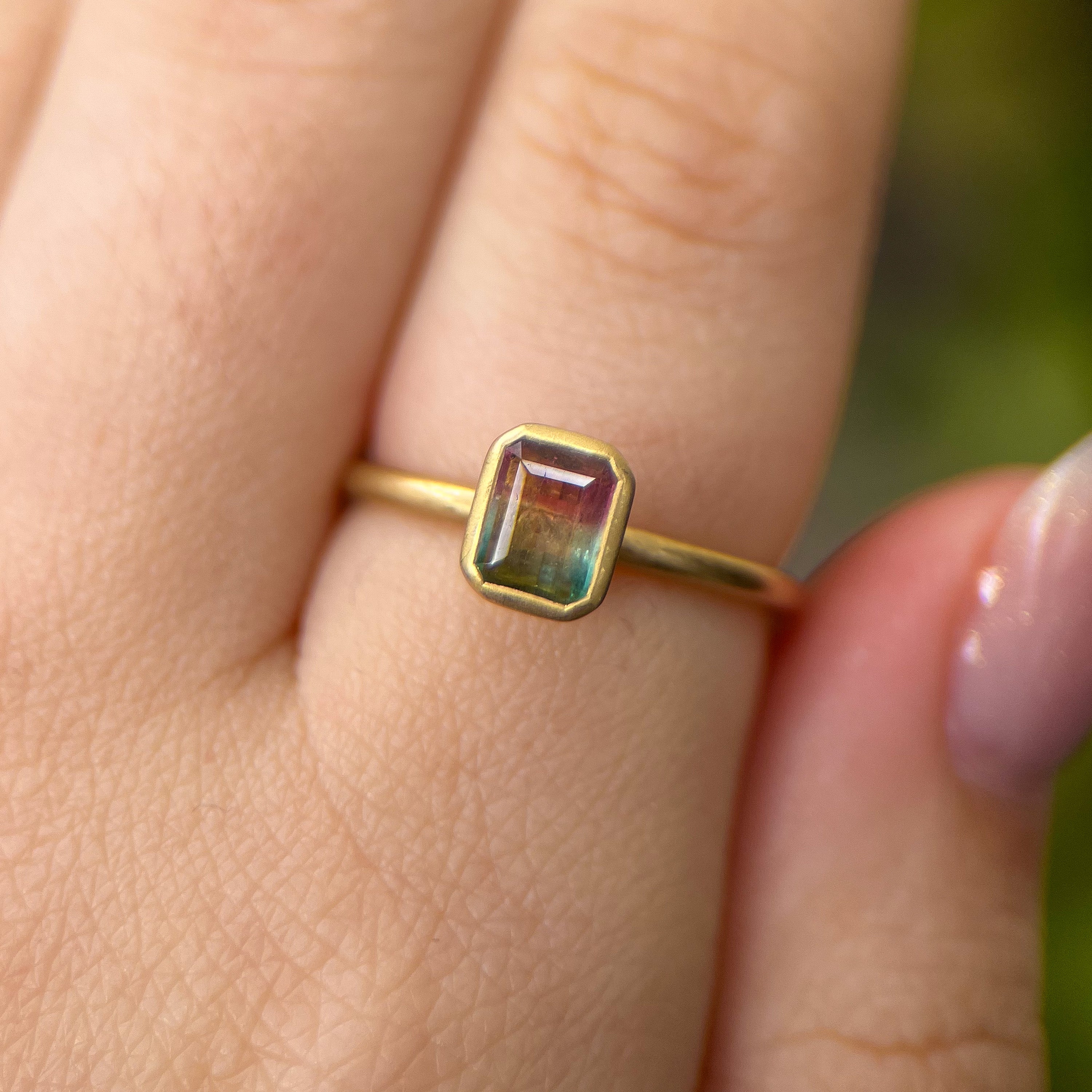 Bi-Color Watermelon Tourmaline Yumdrop Ring