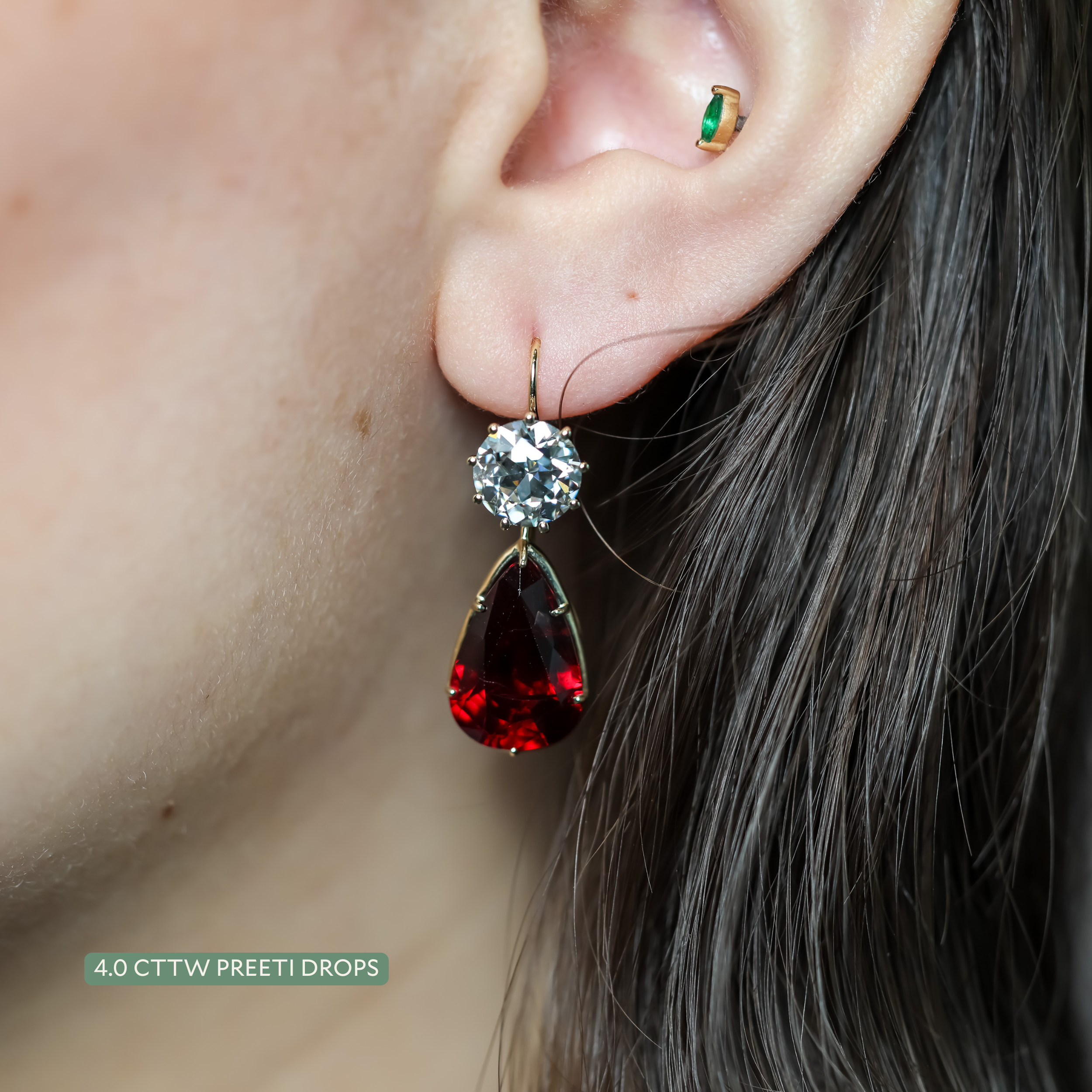 Garnet Pear Shape Preeti Earring Enhancer Drops